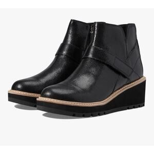 Eileen Fisher Cargo Leather Wedge Booties Womens 9.5 Black Comfort Cushioned NEW